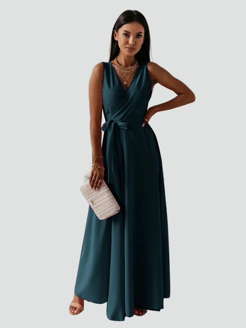 Tie Waist Wrap Neck Maxi Dress