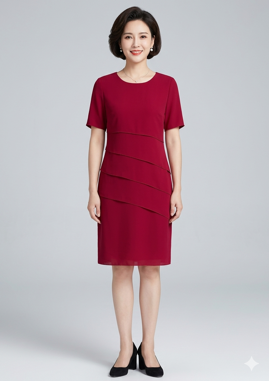 Layered Chiffon Short Sleeve Dress