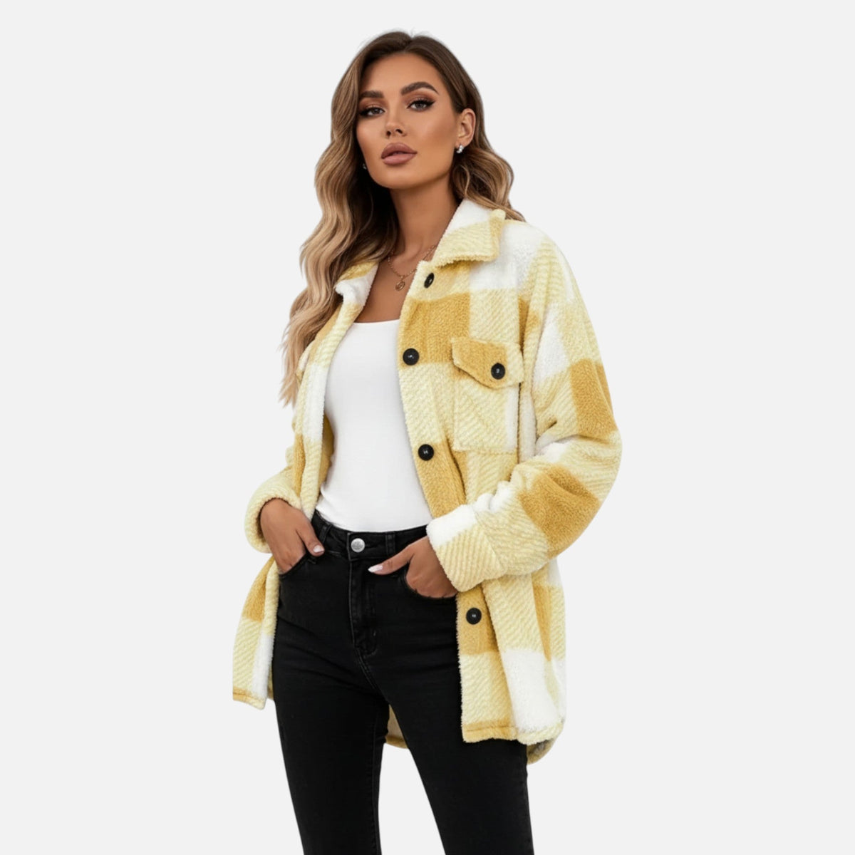 Sophie Laurent Plush Checkered Sherpa Jacket