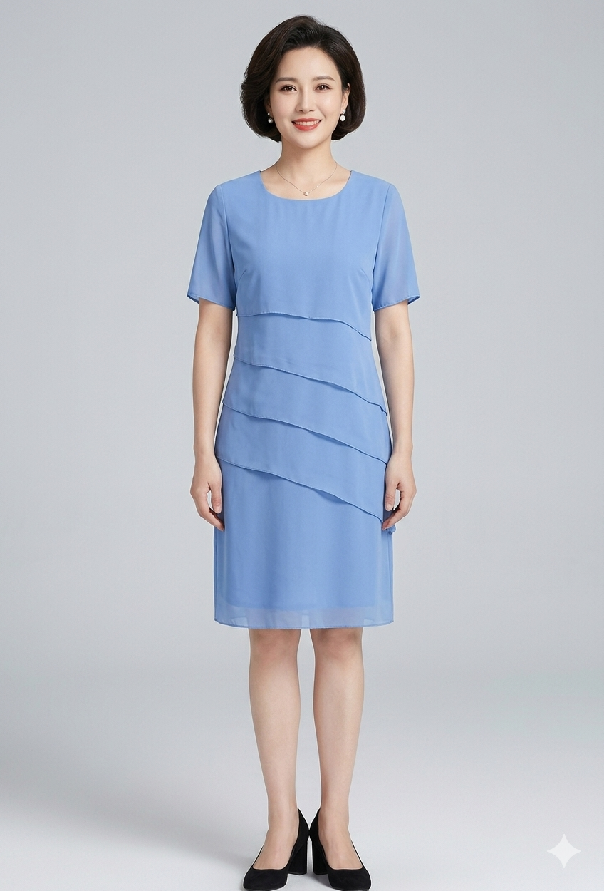 Layered Chiffon Short Sleeve Dress