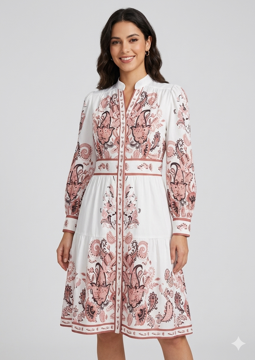 V-Neck Long Sleeve Floral Maxi Vacation Dress