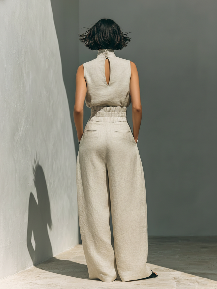 Sleeveless Blouse and Wide Leg Pants Set