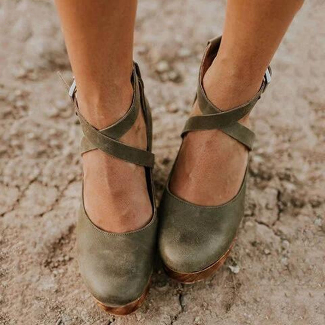 Wedge Heel Closed-Toe Ankle Strap Sandal