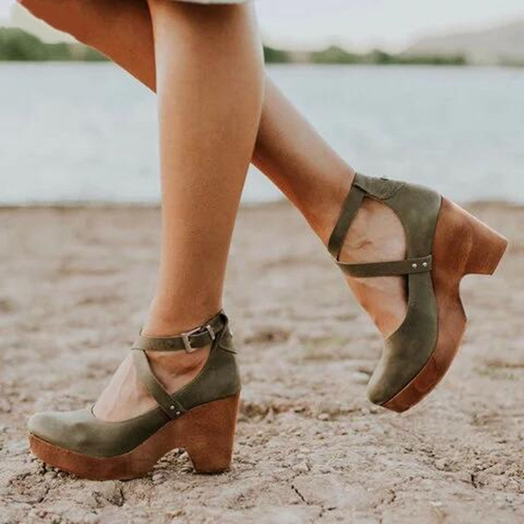 Wedge Heel Closed-Toe Ankle Strap Sandal
