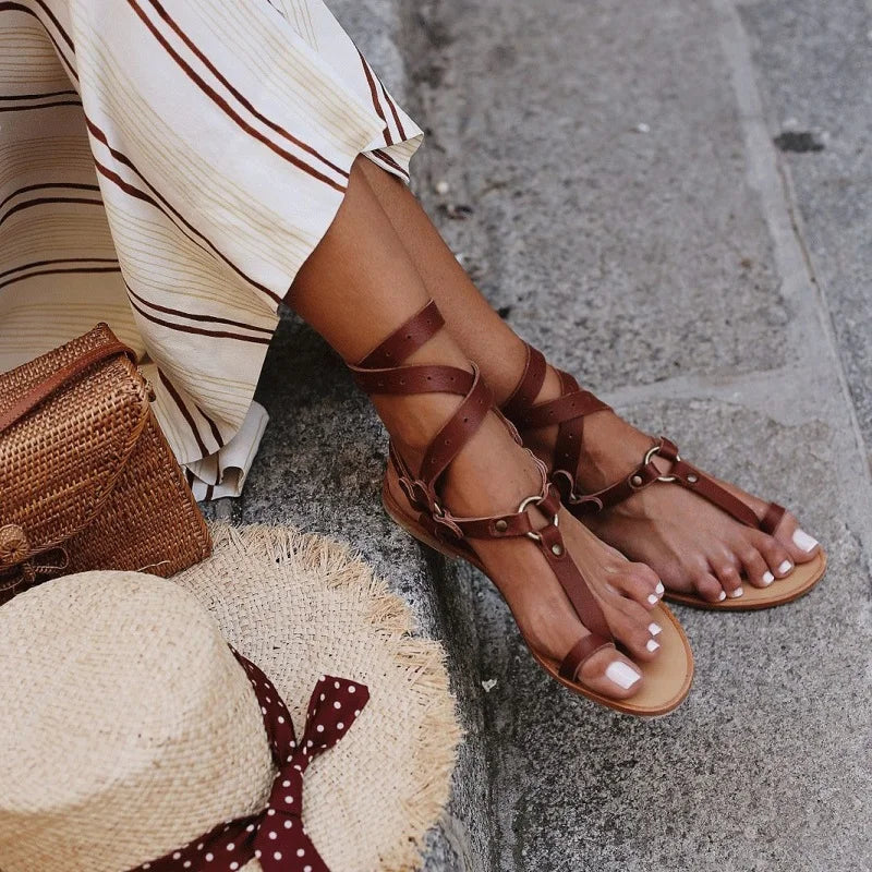 Snake Print Ankle Wrap Gladiator Sandals