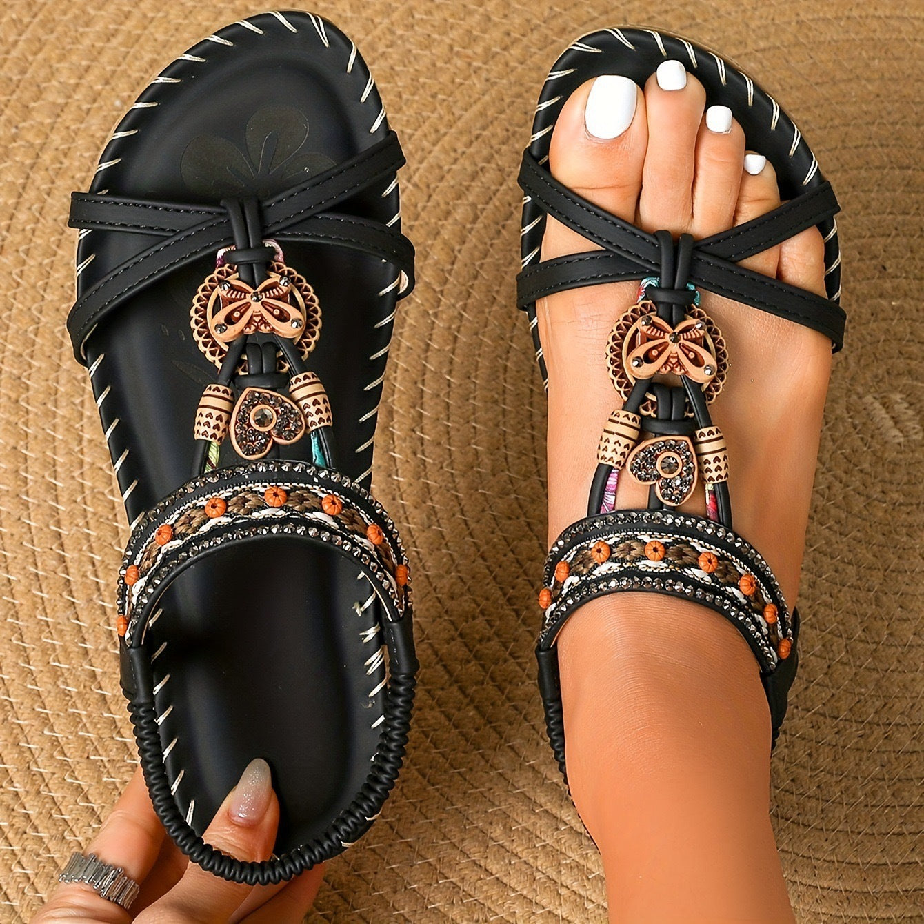Women's Boho Orthopedic Flat Sandals with Wide Fit Comfort