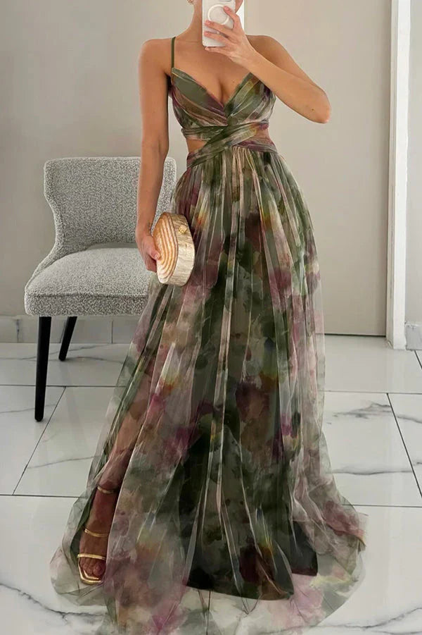 Draped Sleeveless Flowing Maxi Dress