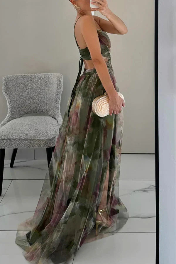 Draped Sleeveless Flowing Maxi Dress