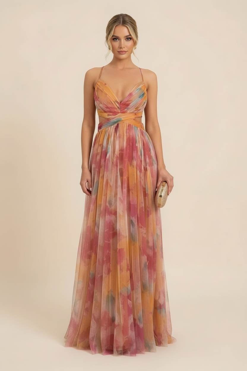 Draped Sleeveless Flowing Maxi Dress