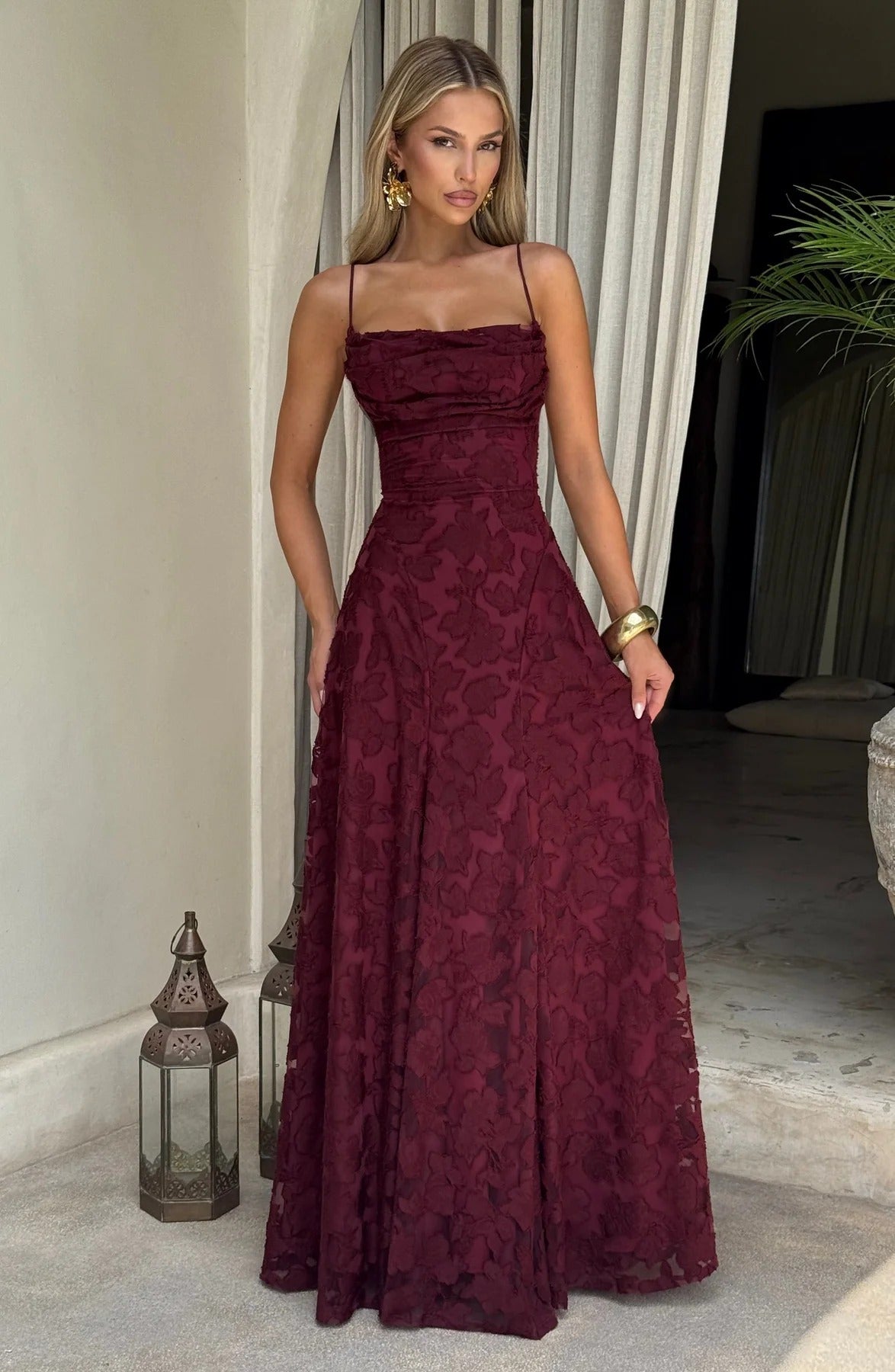 Floral Jacquard Sleeveless Maxi Dress