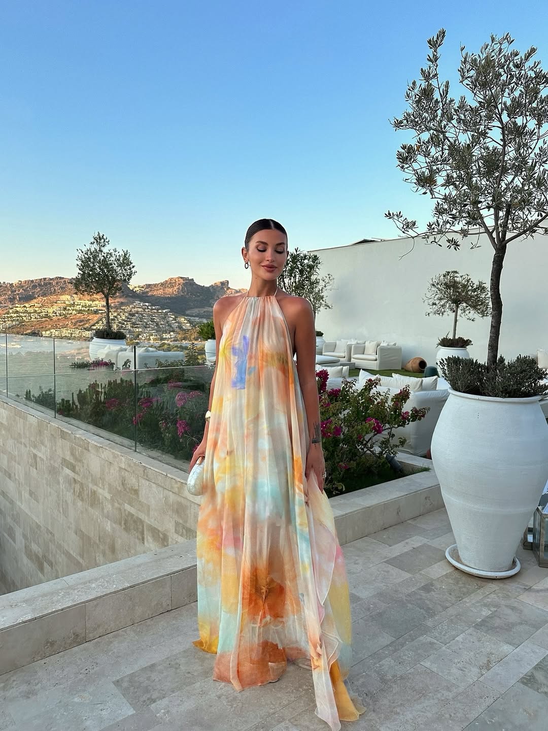 Printed Halter Maxi Dress With Backless Design