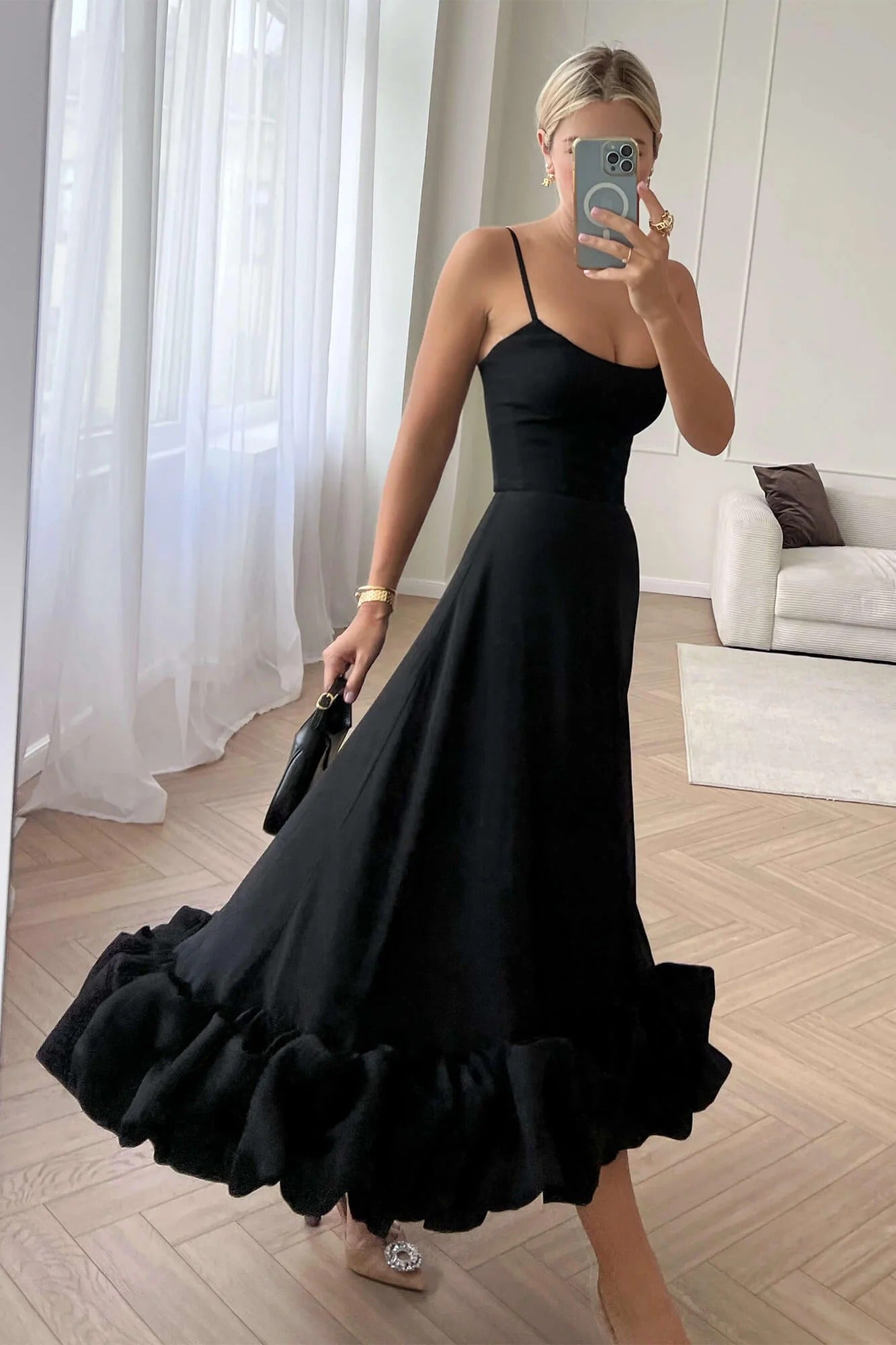 Sleeveless Defined-Waist Twirl Midi Dress