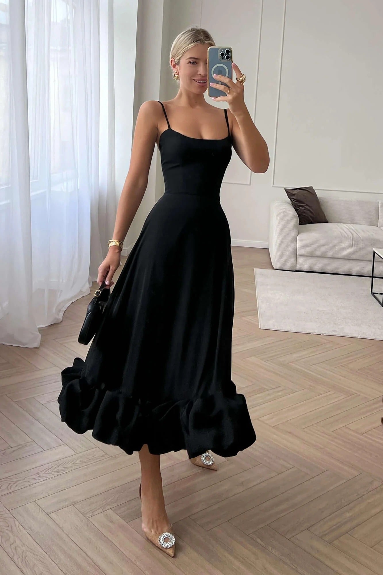 Sleeveless Defined-Waist Twirl Midi Dress