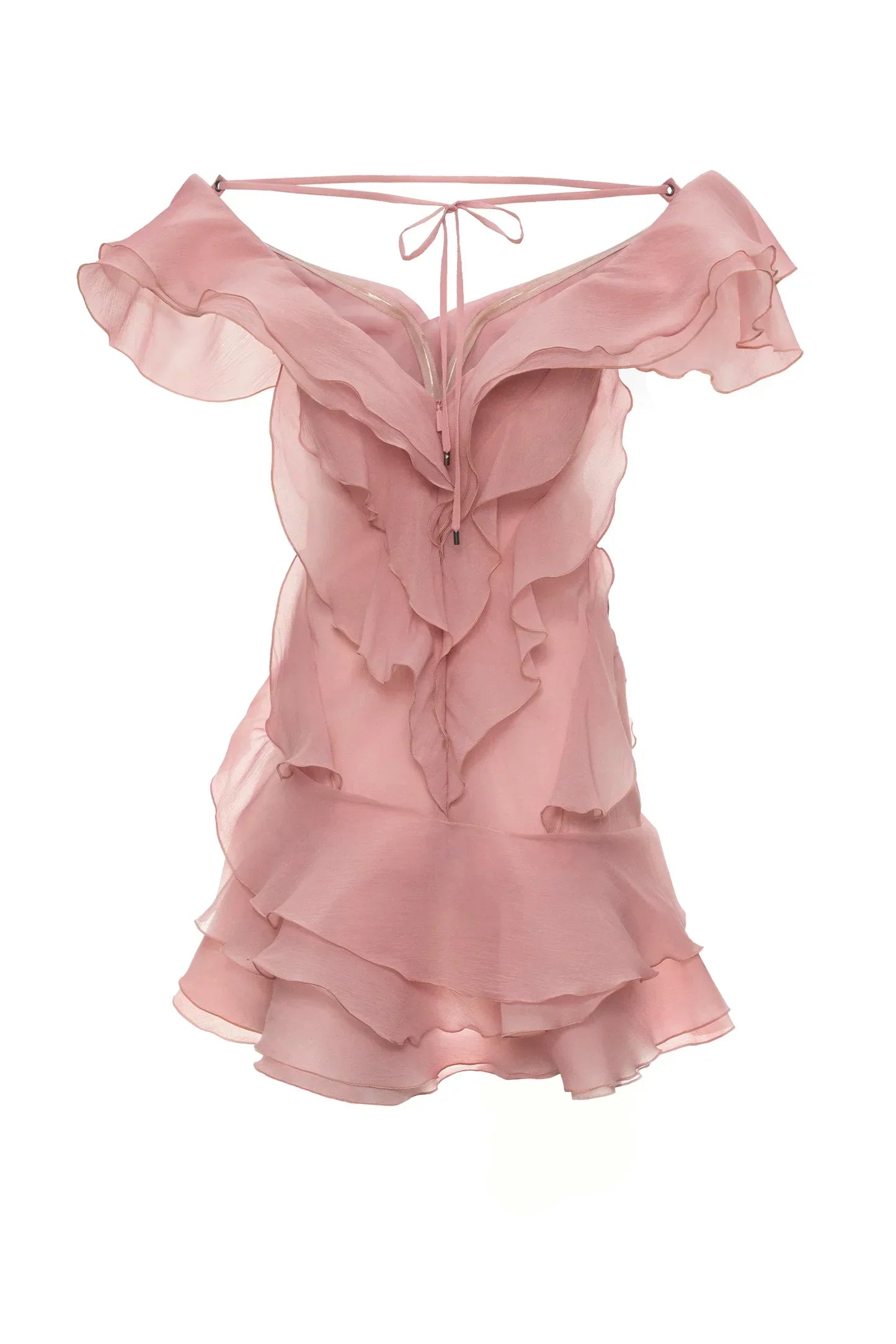 Off-Shoulder V-Neck Ruffled Mini Dress