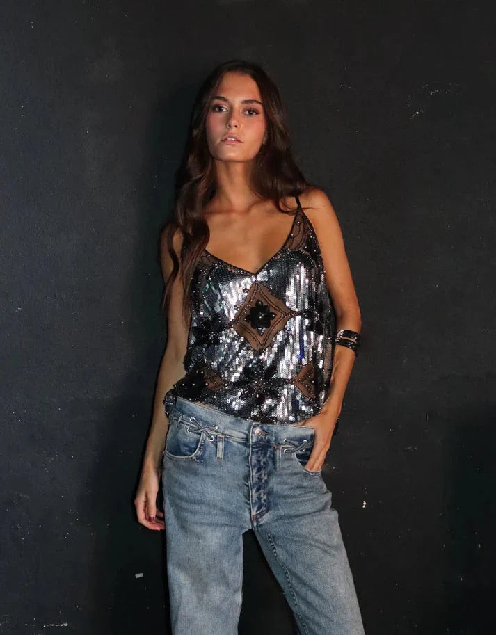 Sleeveless Sequin Glitter Party Top