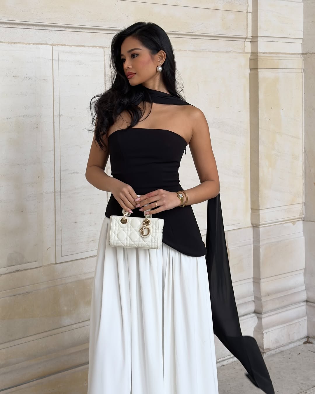 Strapless Maxi Dress With High Slit and Scarf