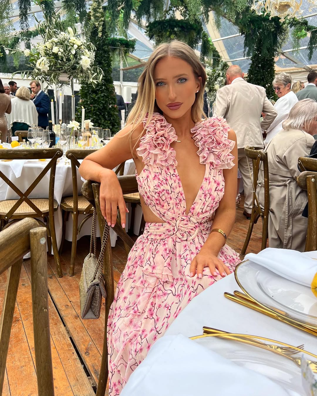 Chiffon Cut-Out Maxi Dress With Lace-Up Back