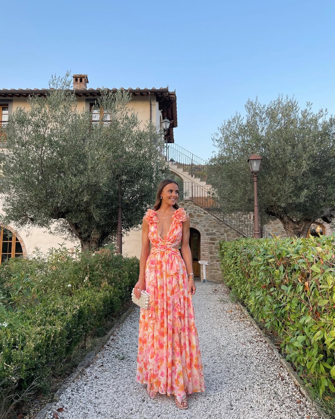 Chiffon Cut-Out Maxi Dress With Lace-Up Back