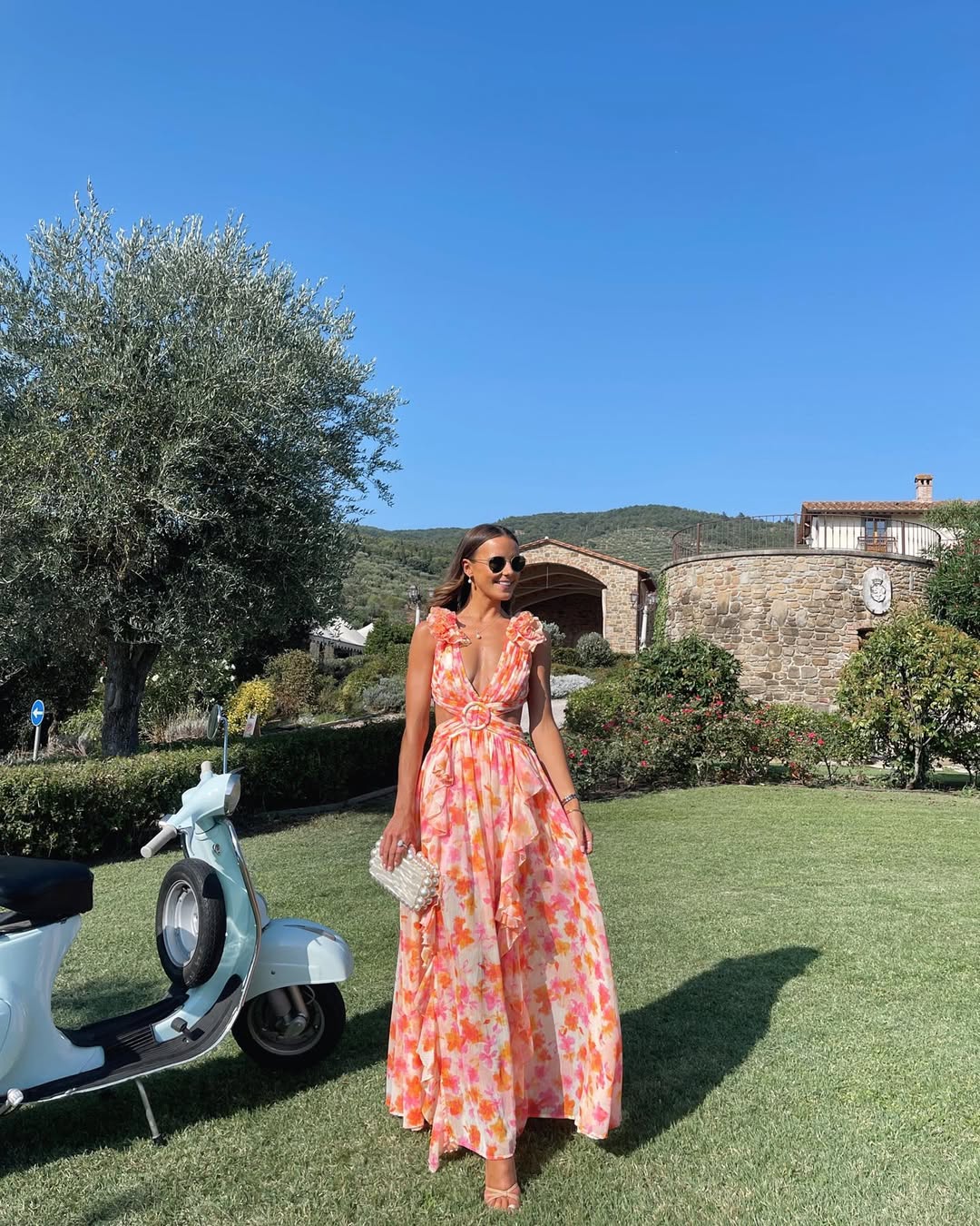Chiffon Cut-Out Maxi Dress With Lace-Up Back