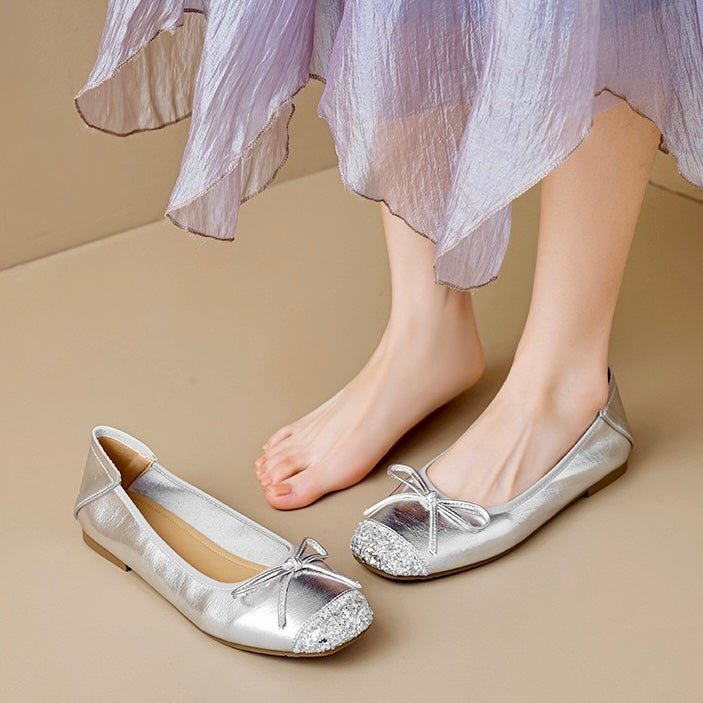 Square Toe Bow Ballet Flats