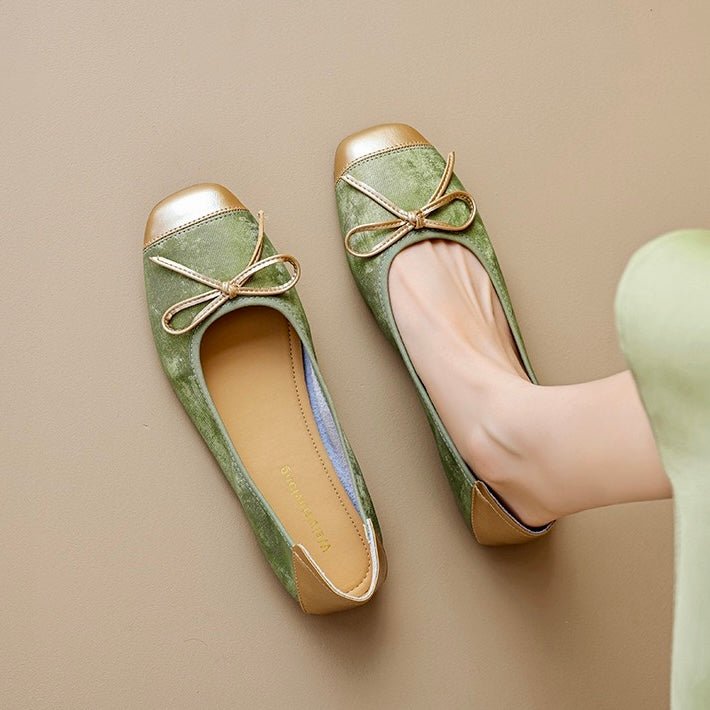 Square Toe Bow Ballet Flats