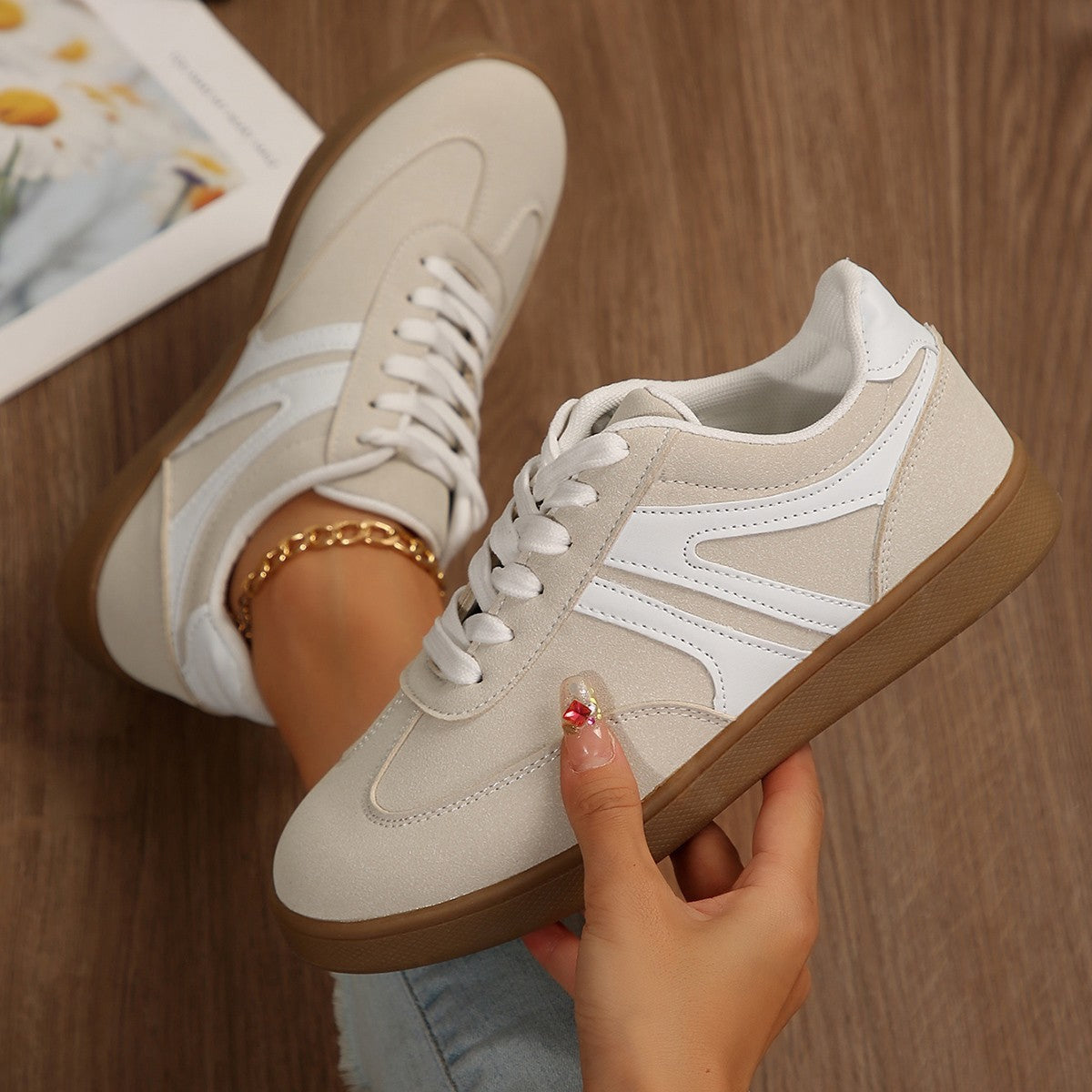 Wide Fit Lace-Up Supportive Sneakers