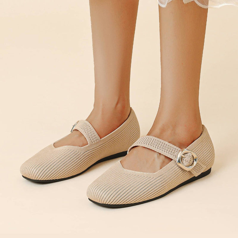 Orthopaedic Mary Jane Flats with Square Toe and Breathable Knit