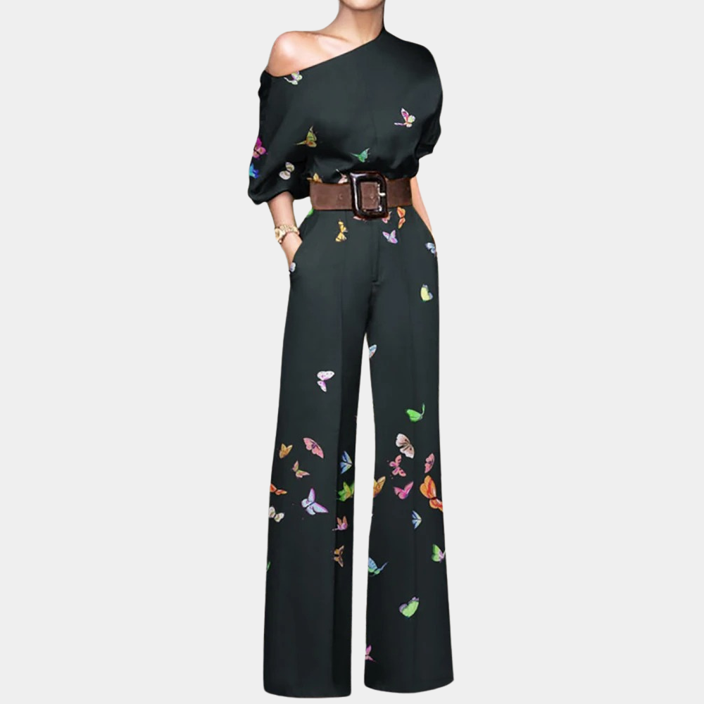 Butterfly Print Wide-Leg Jumpsuit