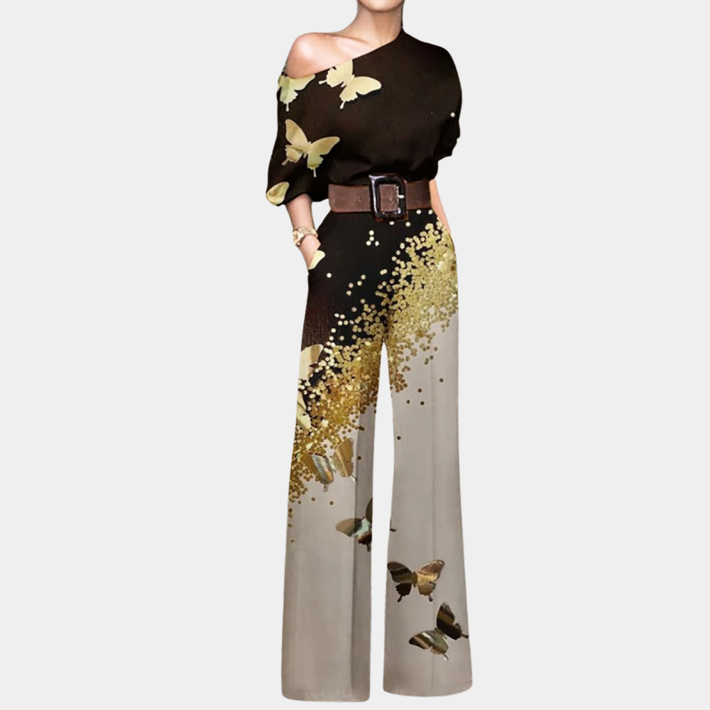 Butterfly Print Wide-Leg Jumpsuit