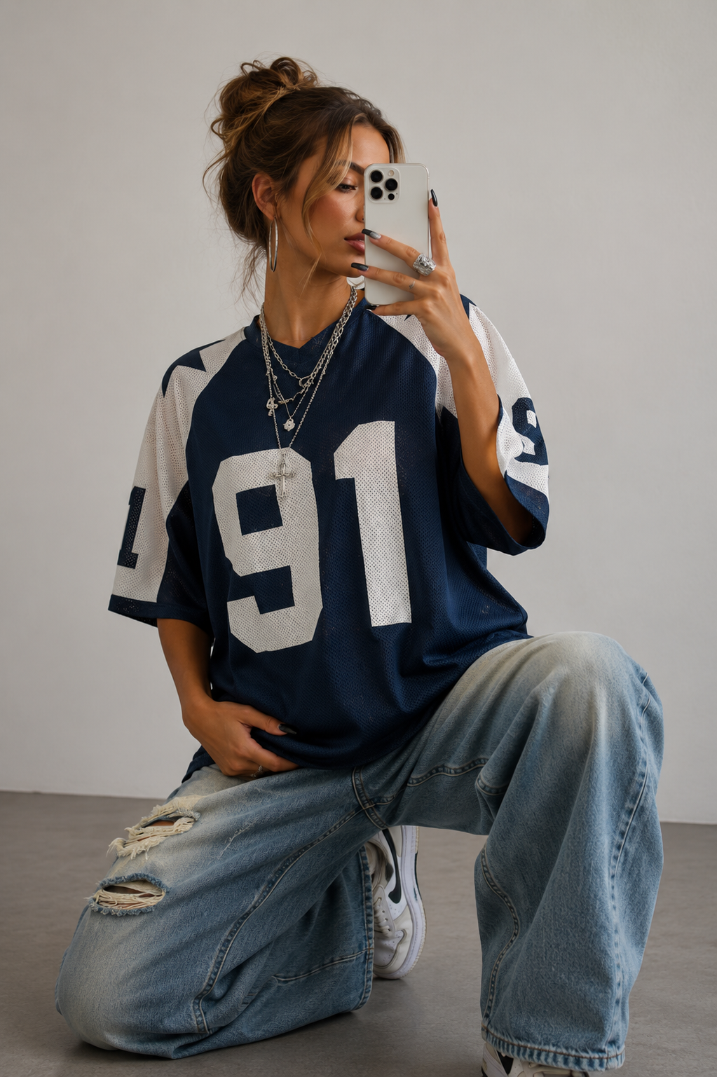 Oversized Varsity Number Print Jersey Top