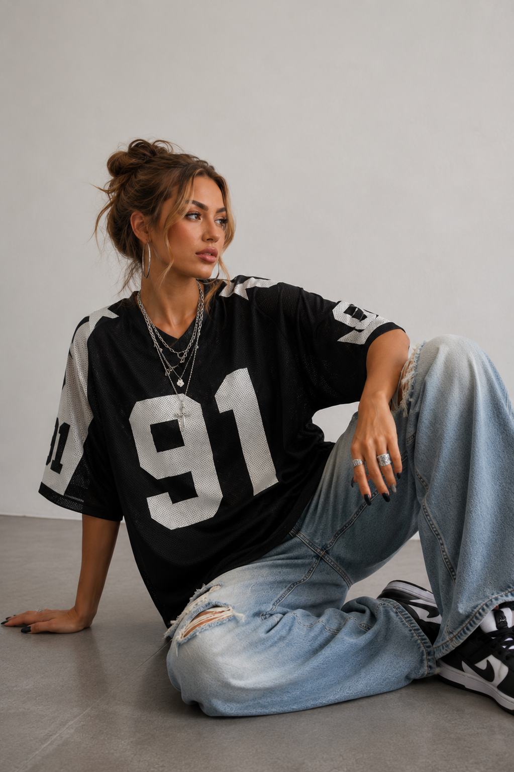 Oversized Varsity Number Print Jersey Top