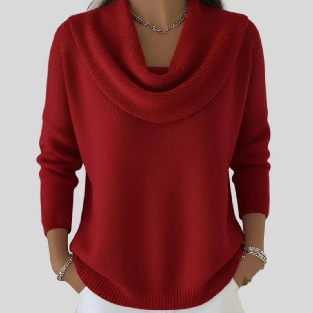 Cowl Neck Knit Jumper with Ribbed Hem