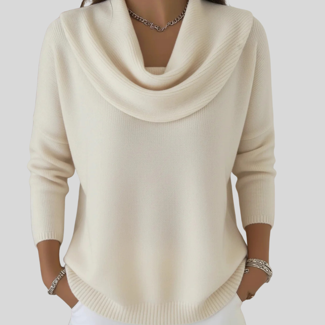 Cowl Neck Knit Jumper with Ribbed Hem