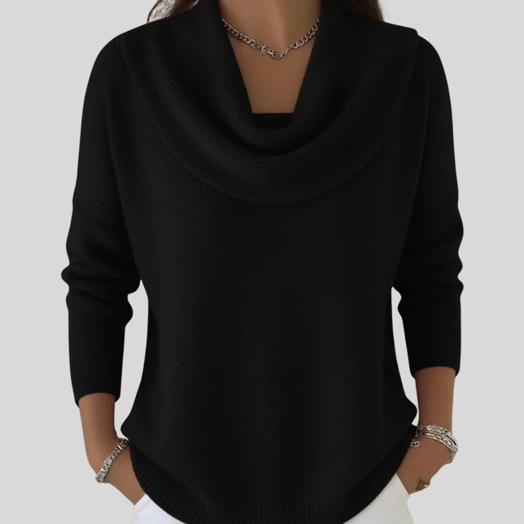Cowl Neck Knit Jumper with Ribbed Hem