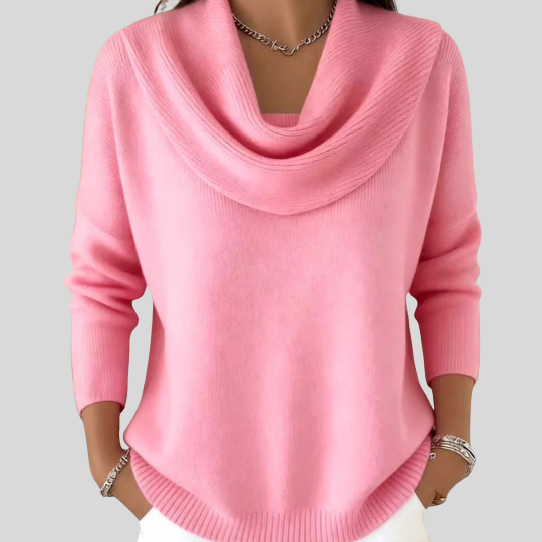Cowl Neck Knit Jumper with Ribbed Hem