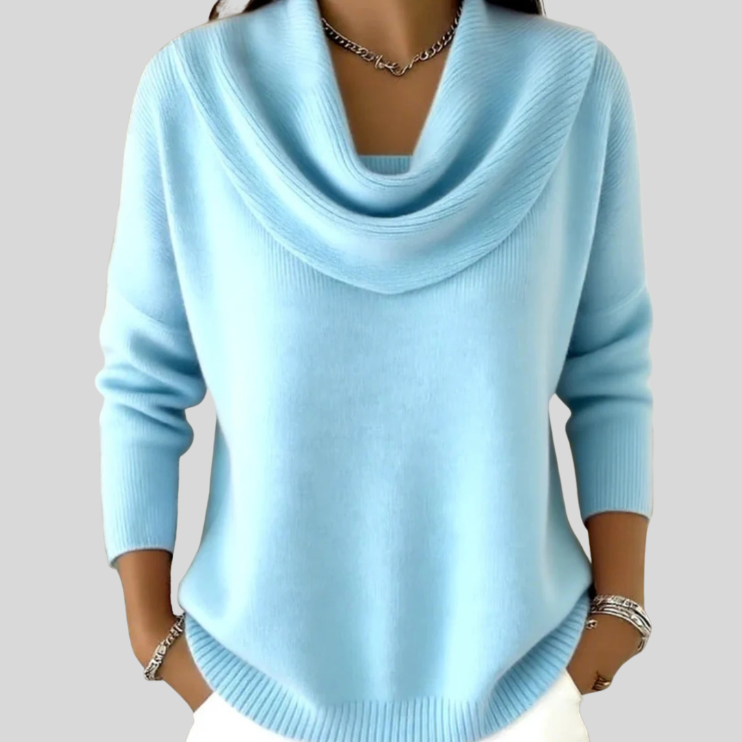 Cowl Neck Knit Jumper with Ribbed Hem