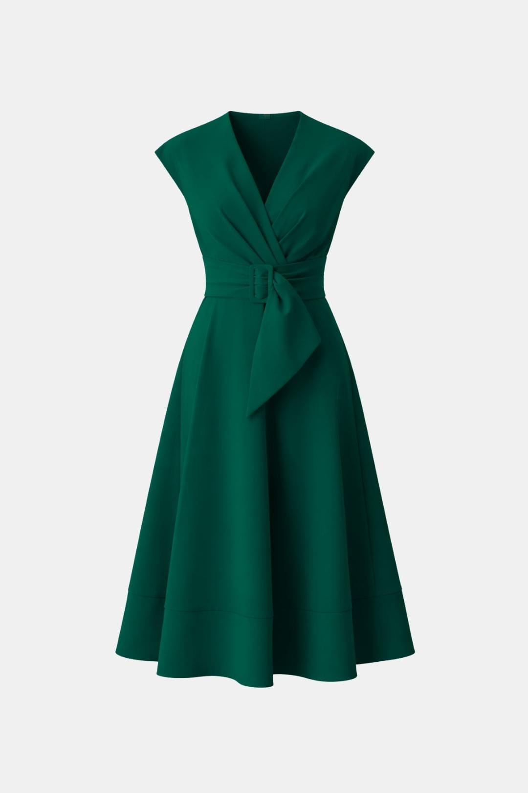 Women's Belted V-Neck Crepe Midi Dress
