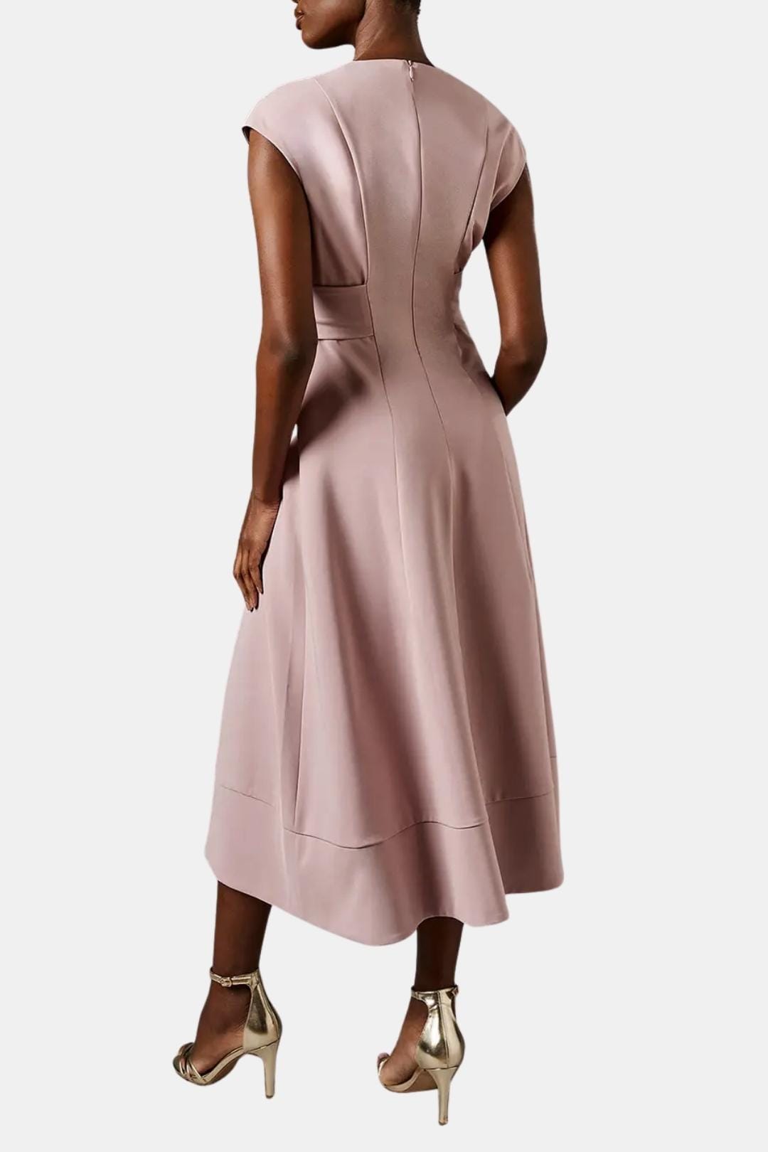 Women's Belted V-Neck Crepe Midi Dress