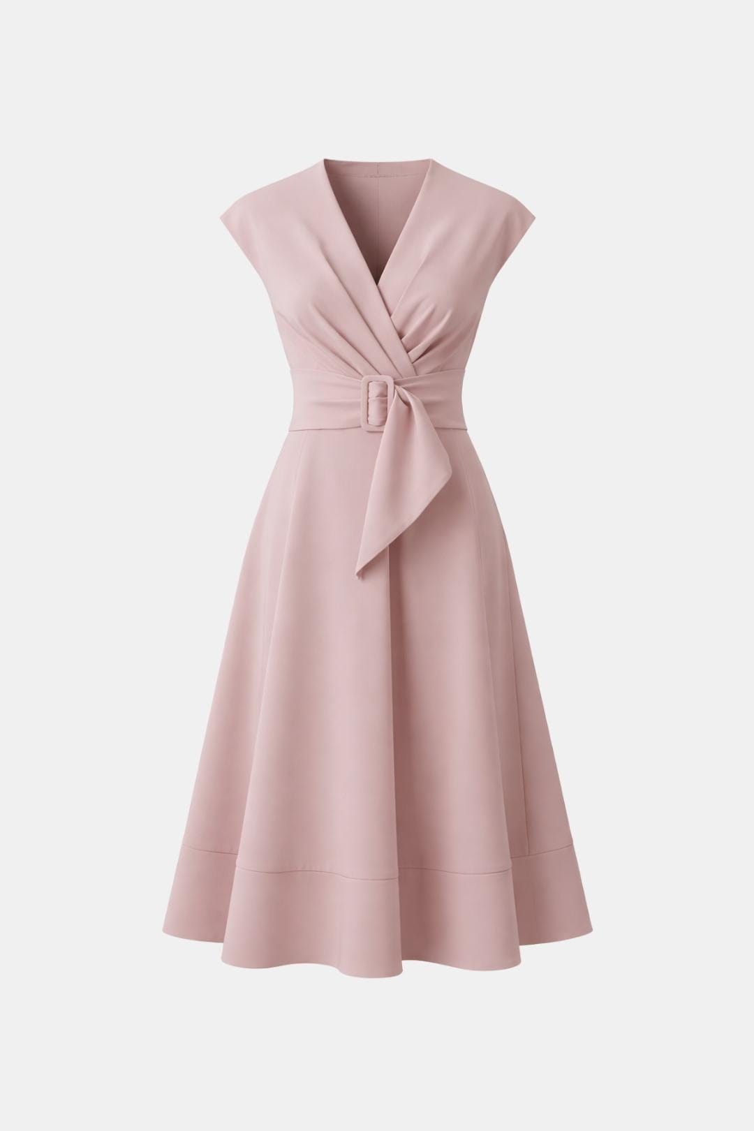 Women's Belted V-Neck Crepe Midi Dress