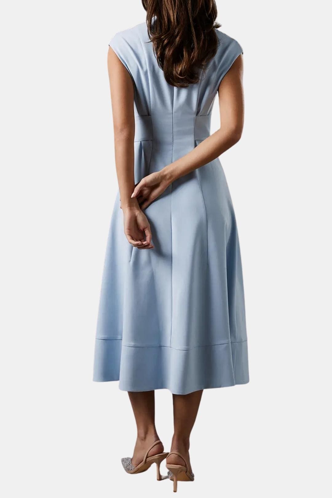Women's Belted V-Neck Crepe Midi Dress