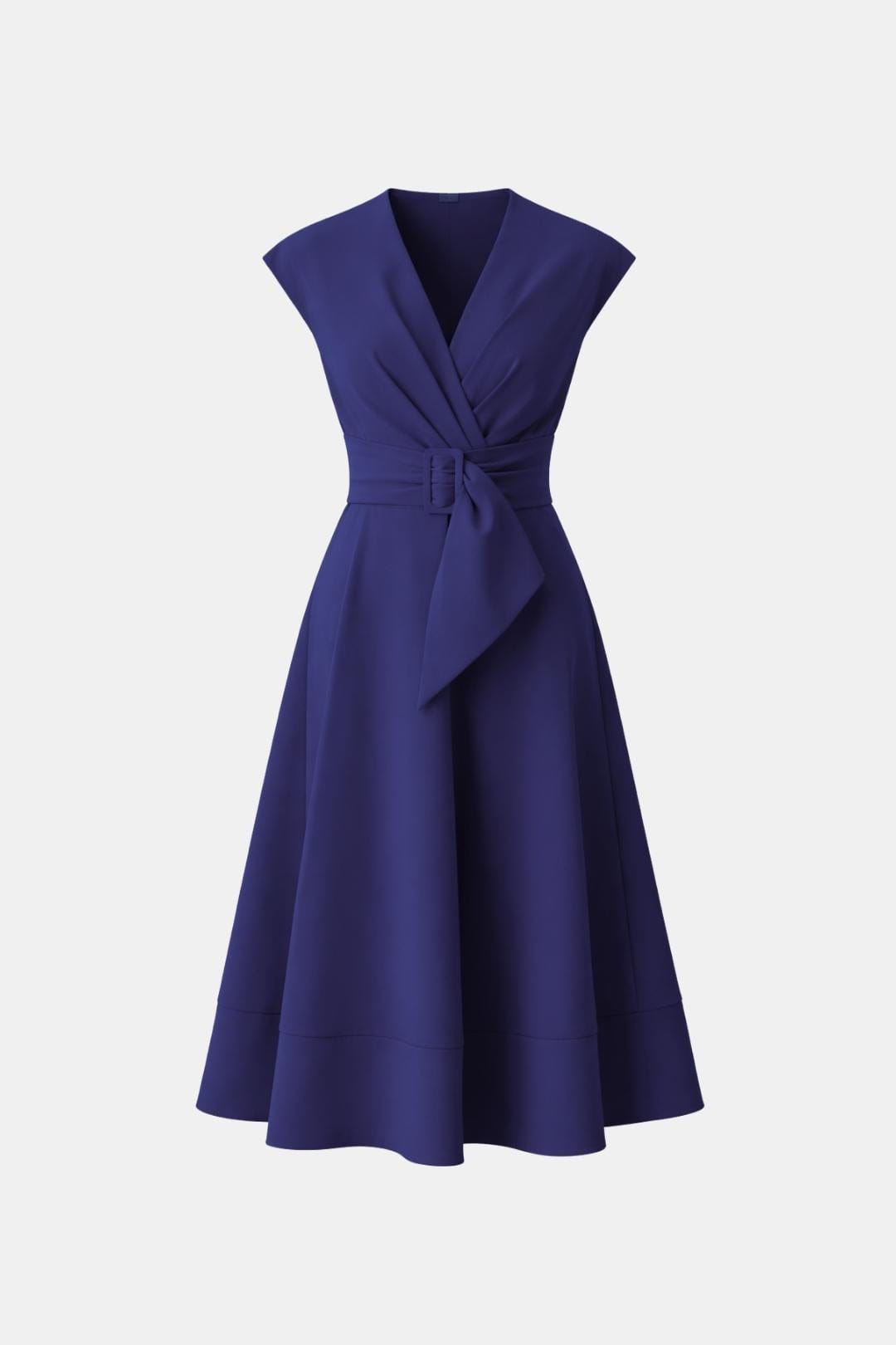 Women's Belted V-Neck Crepe Midi Dress