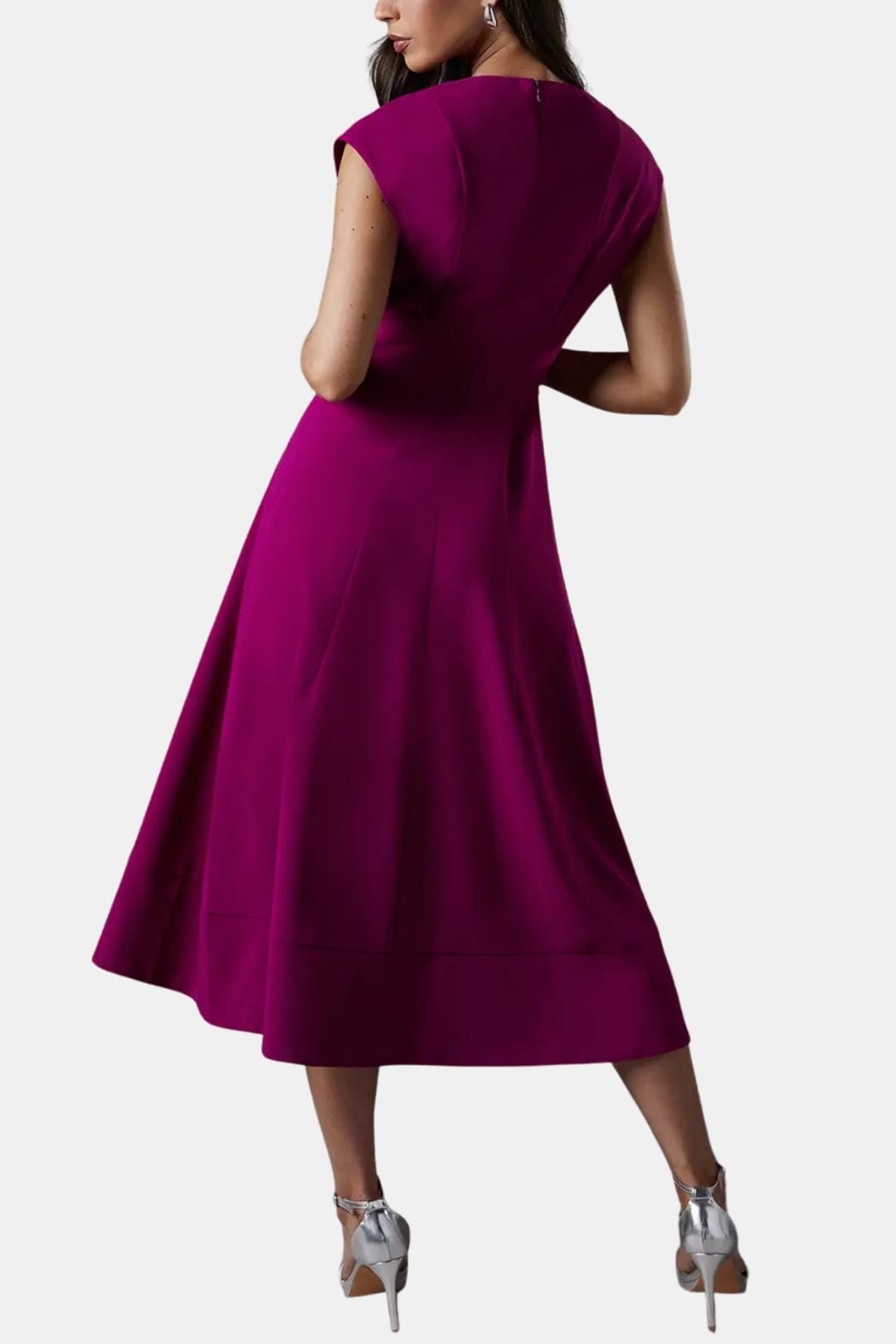 Women's Belted V-Neck Crepe Midi Dress