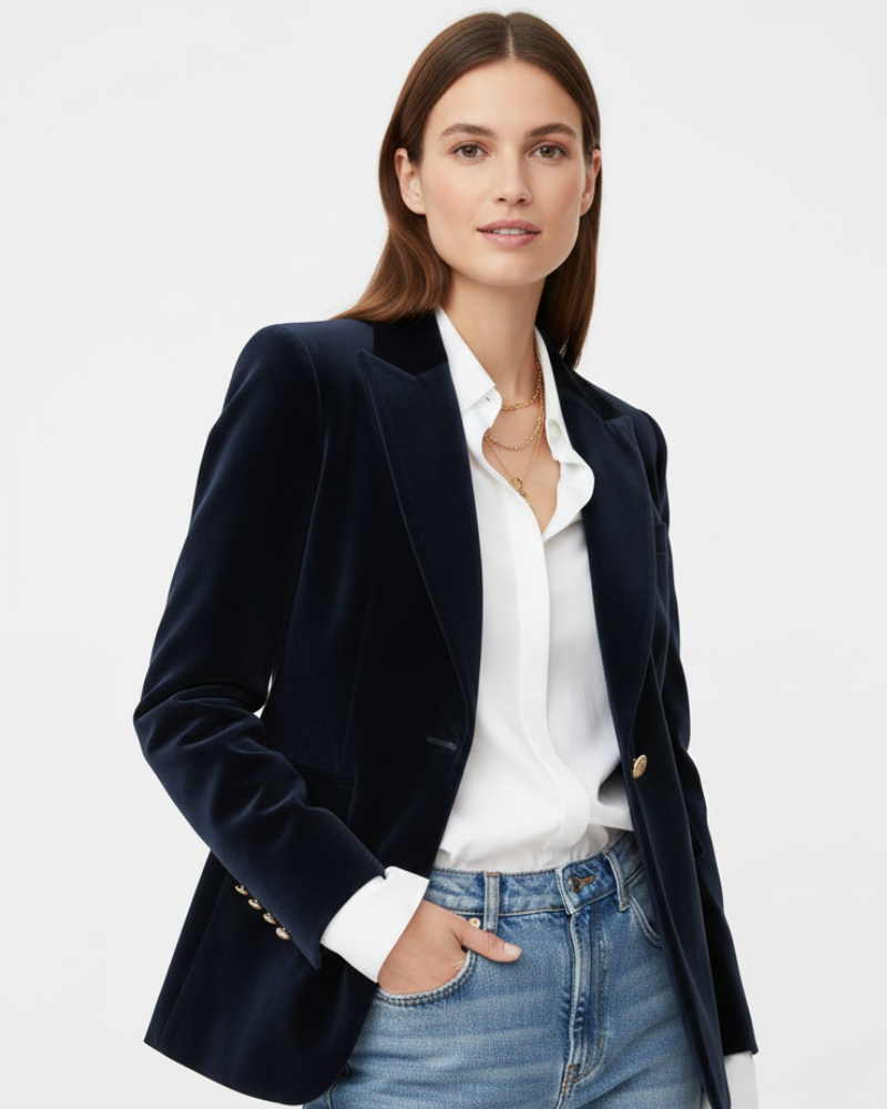 Velvet Blazer with Gold Buttons – Multiple Colors