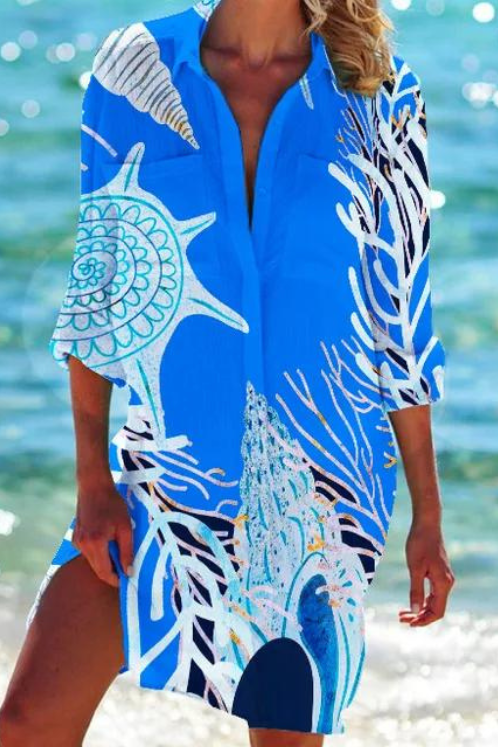 Lightweight Casual Beach Blouse With Nautical Print