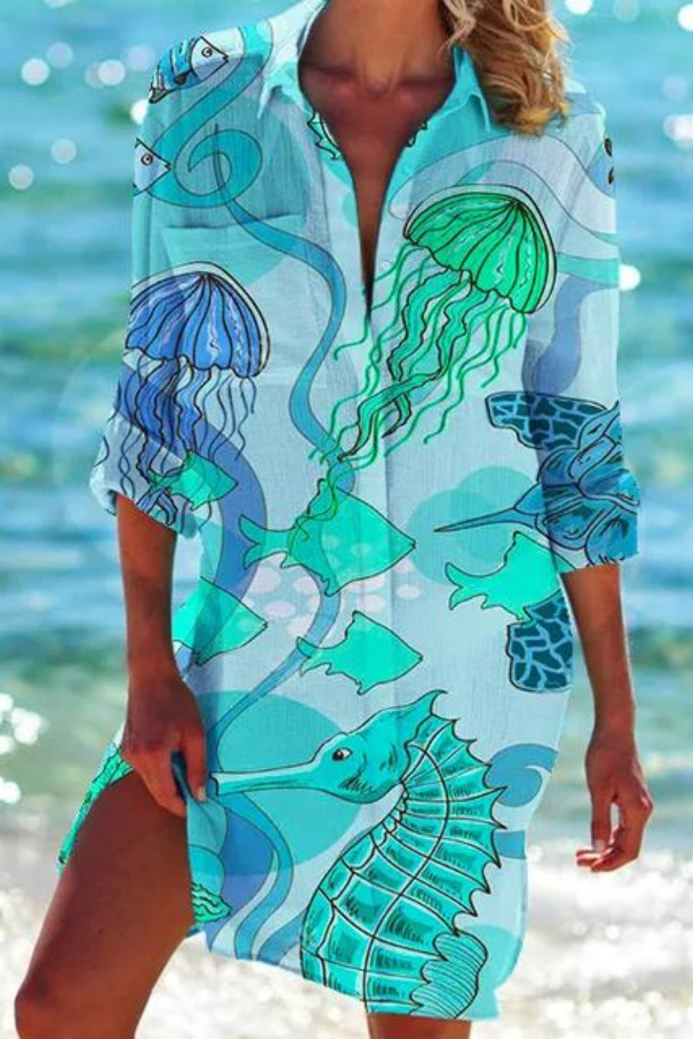 Lightweight Casual Beach Blouse With Nautical Print