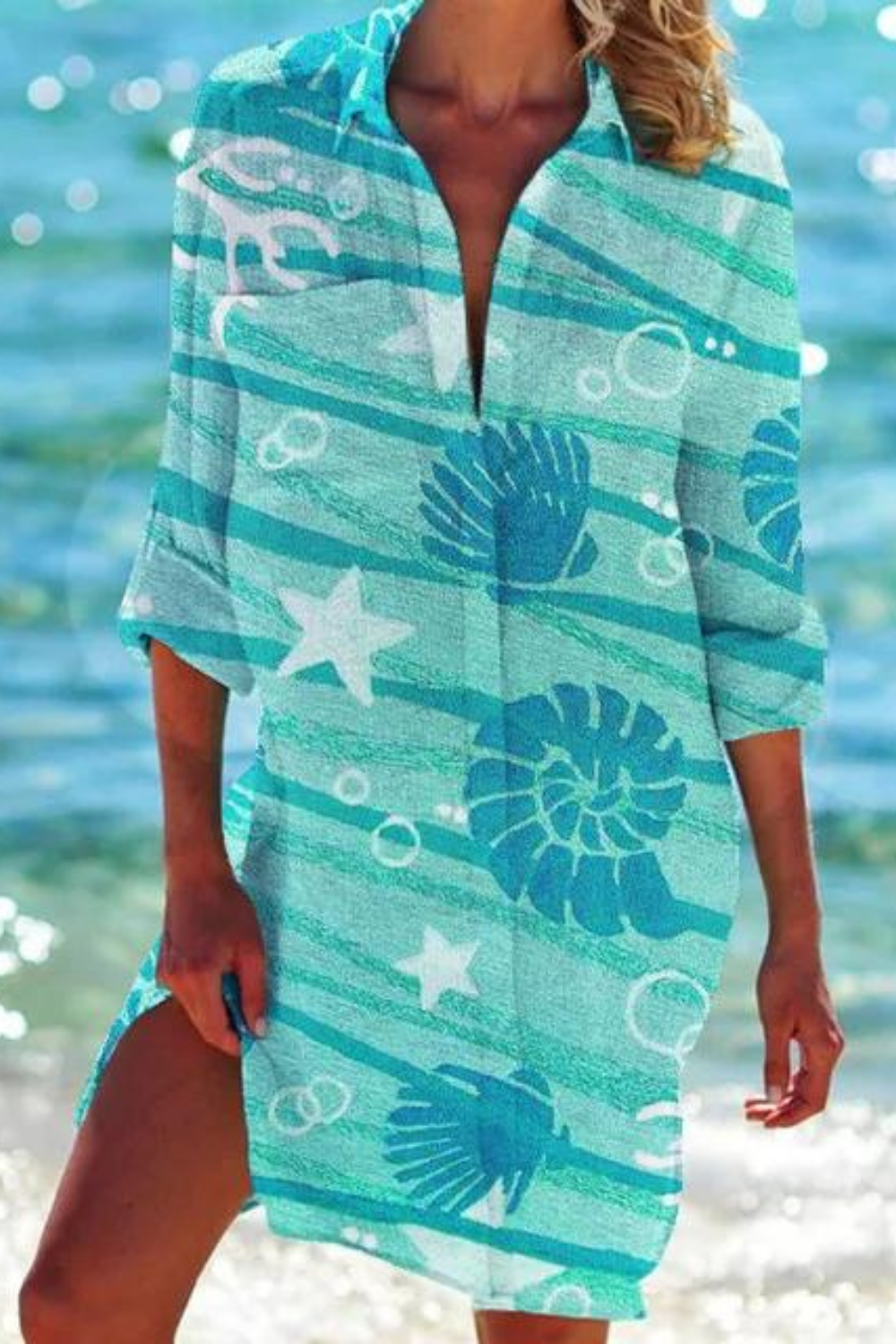 Lightweight Casual Beach Blouse With Nautical Print