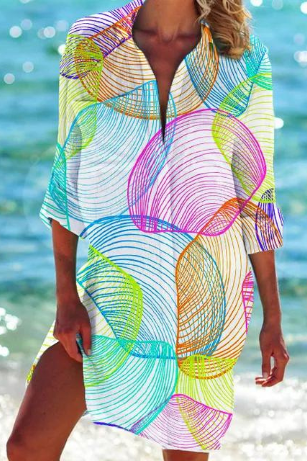 Lightweight Casual Beach Blouse With Nautical Print