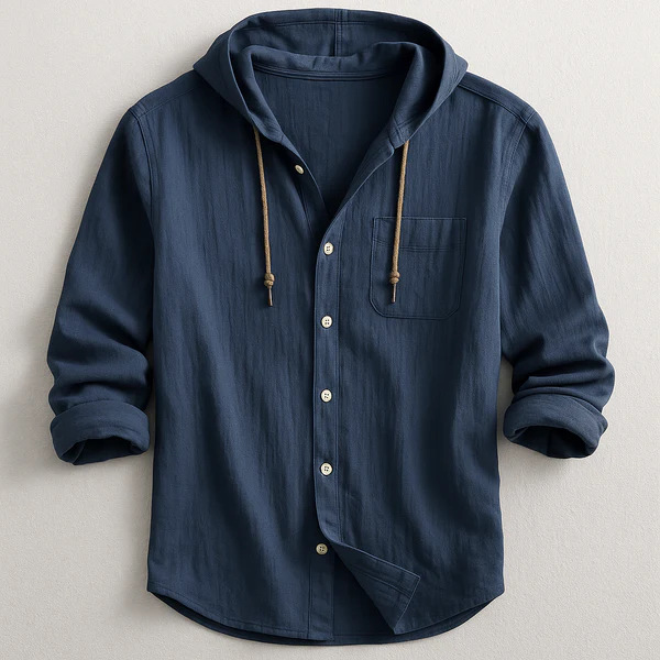 Hooded Button-Up Shirt With Chest Pocket