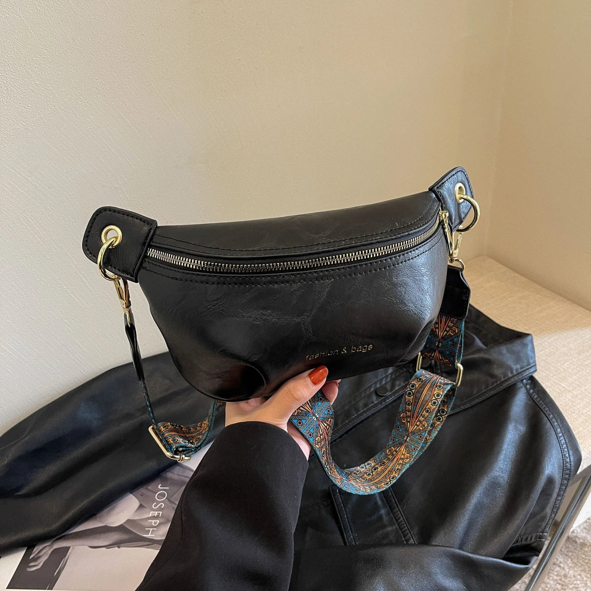 Curved Leather Look Belt Bag