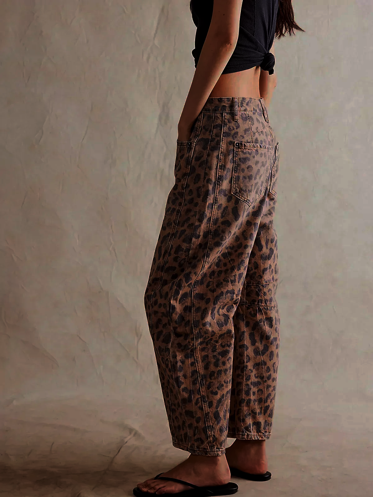 Leilani Monroe Leopard Print Barrel Jeans